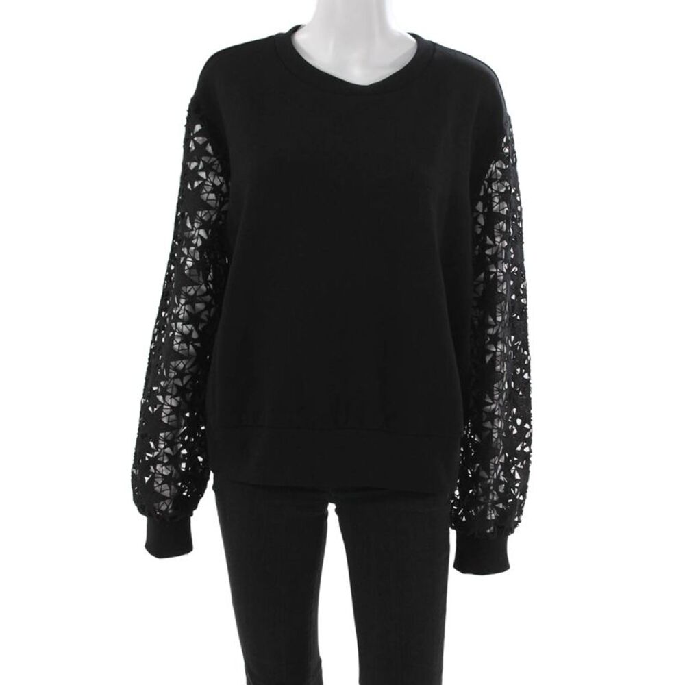 Chrldr Women Pullover Sweatshirt Black Floral Crewneck Long Sleeve Size XL